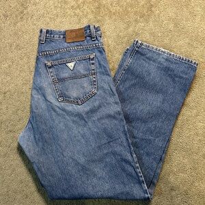 Vtg 90s Y2K GUESS Loose Fit Straight Light Wash Baggy Jeans 36x30 Made In USA